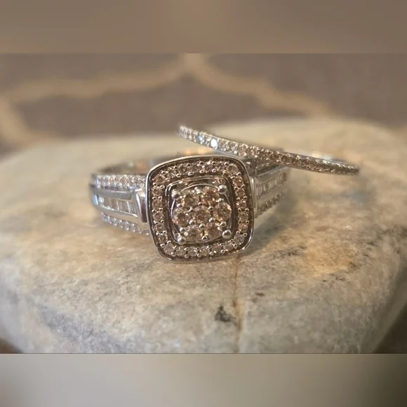 Diamond Wedding Ring Set | Size 7, 6.75 | 925 Sterling Silver | 0.51 ctw - Picture 12 of 16